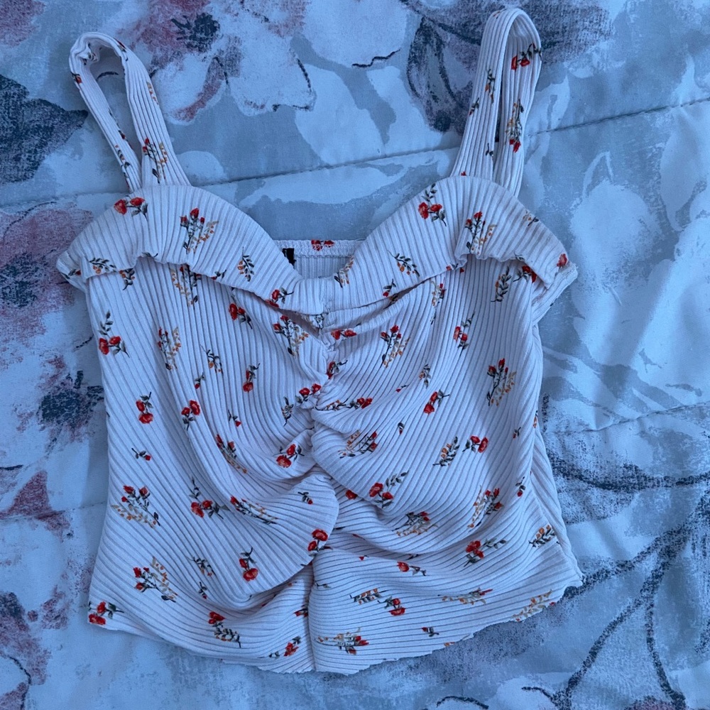White Forever 21 Top with Elegant Flowers